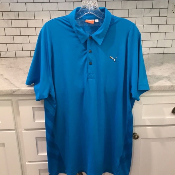 Puma Mens Polo Shirt Golf Size Large Blue Air Vent Short Sleeve Golfing Sports - Picture 1 of 8